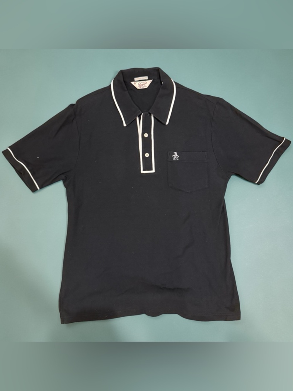 Vintage Golf Shirt Original Penguin Black‎ Polo with White Piping
